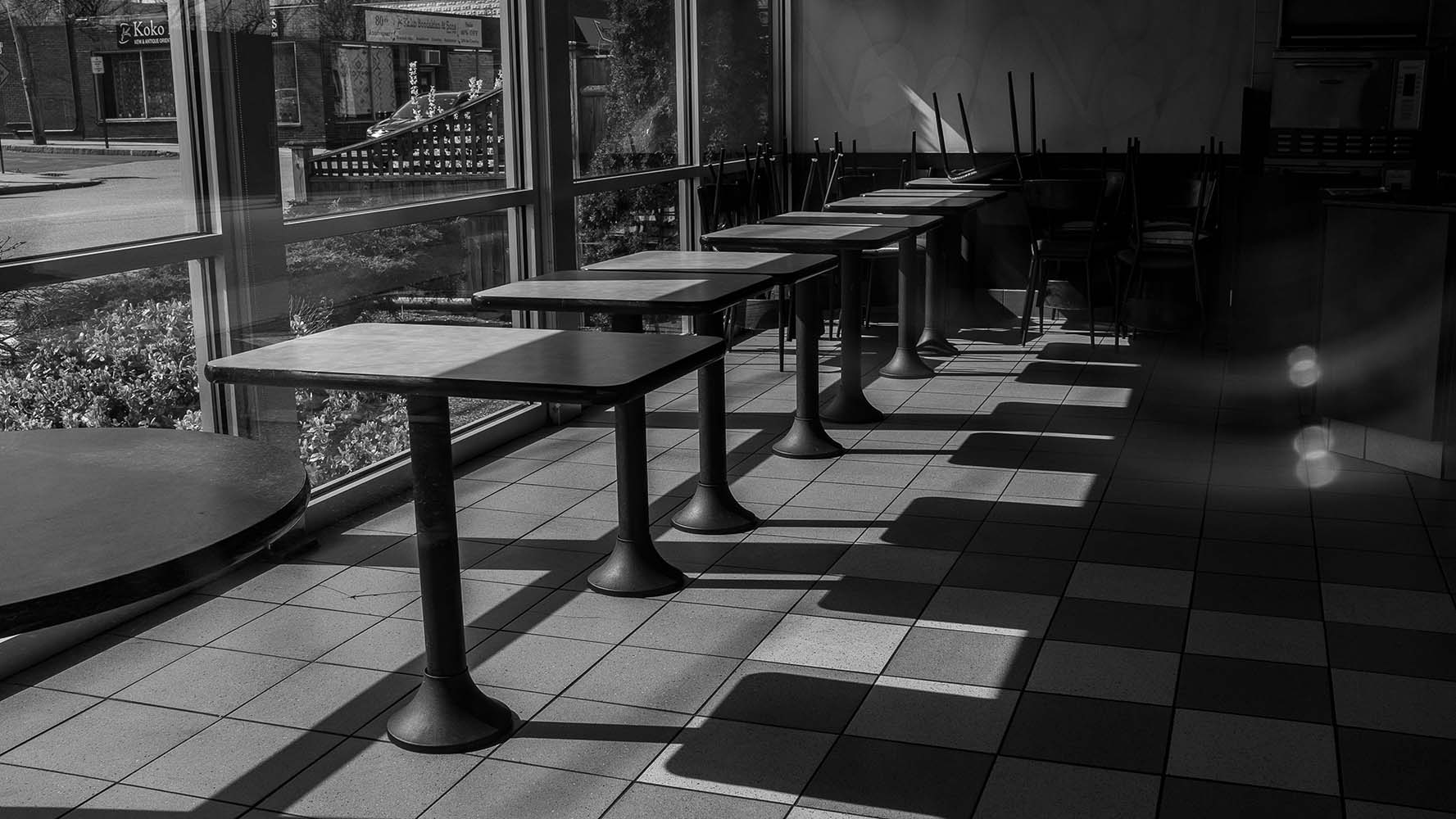 restaurant tables in closed shop