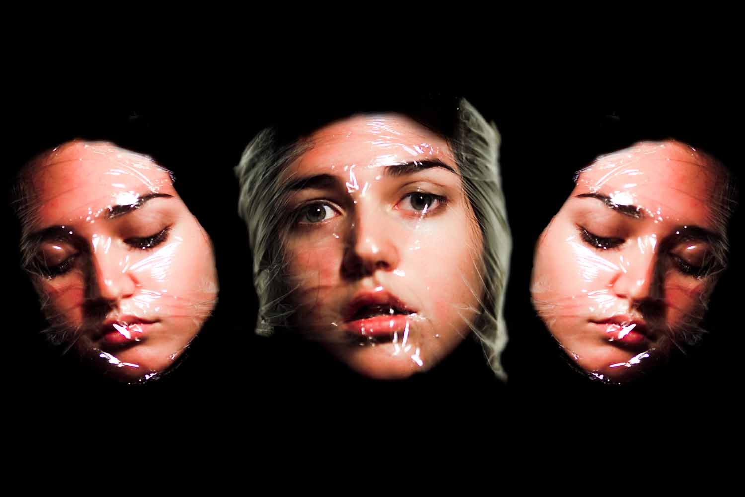 three distorted faces