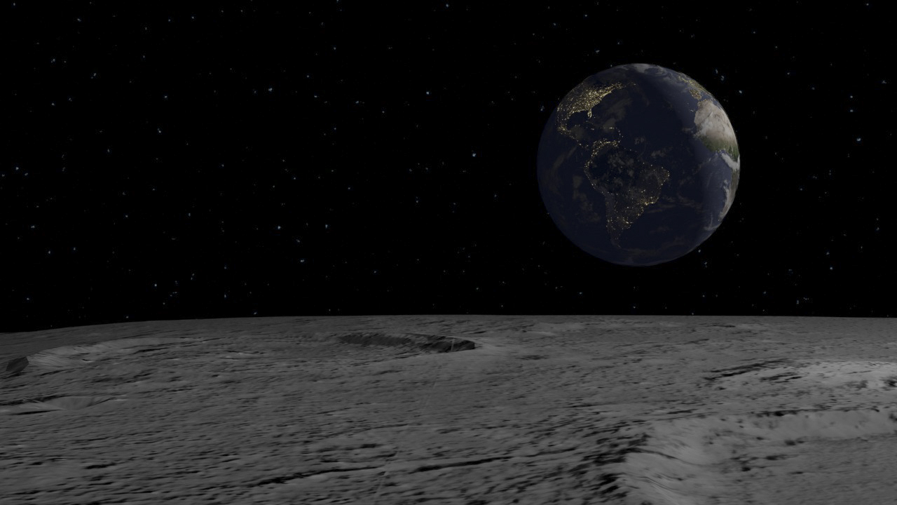 3d render of a moonscape - earth in the background