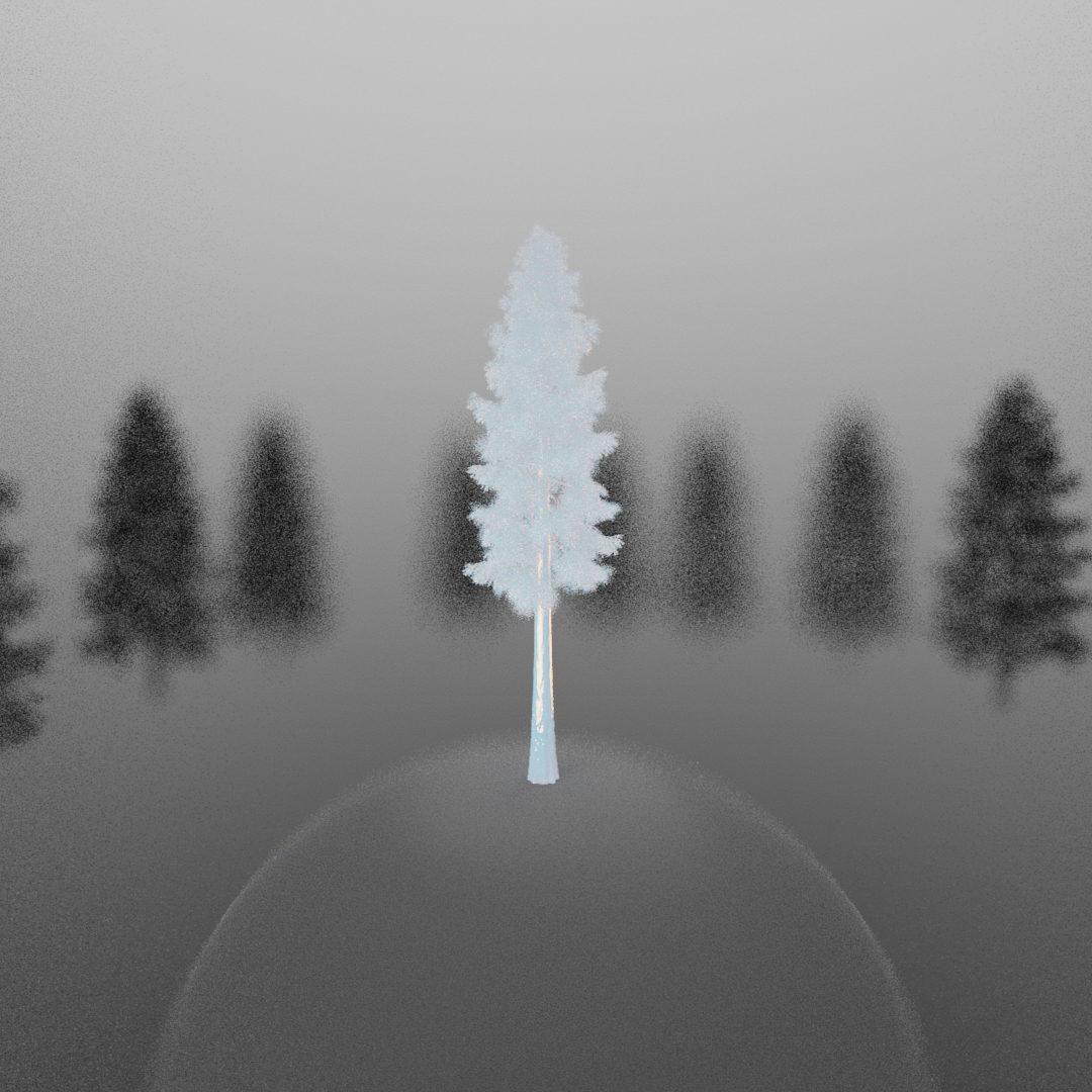 3d render of trees in a background with a white tree foreground