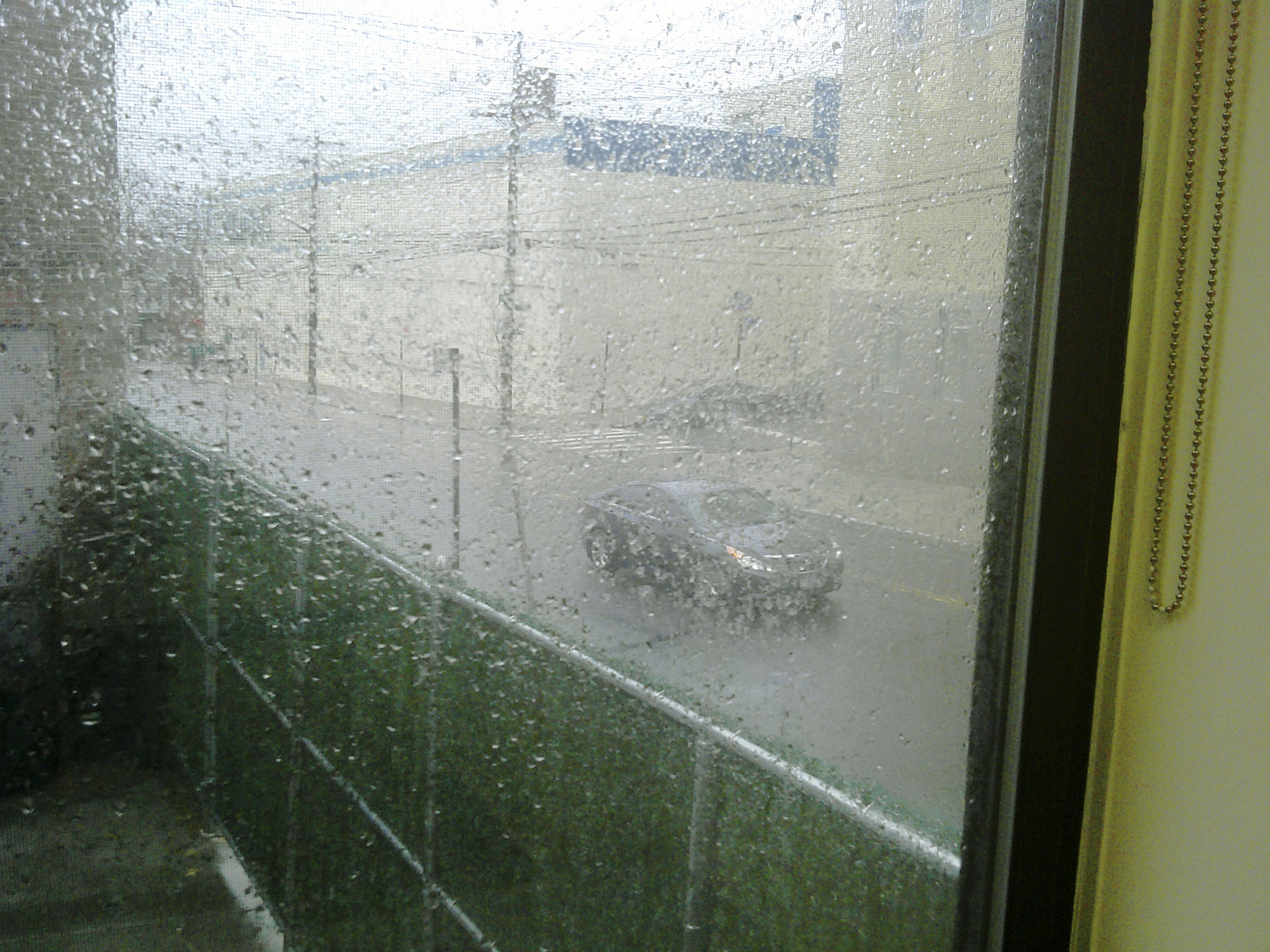 shot of exterior scene in rain featuring car