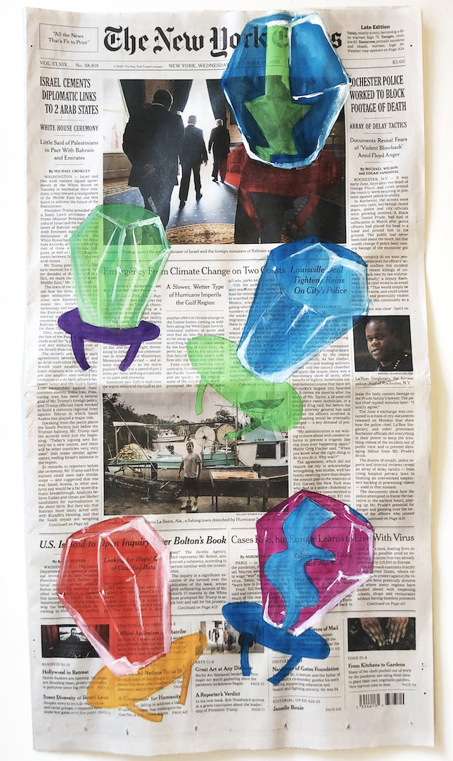 newspaper with ring pops painted on it