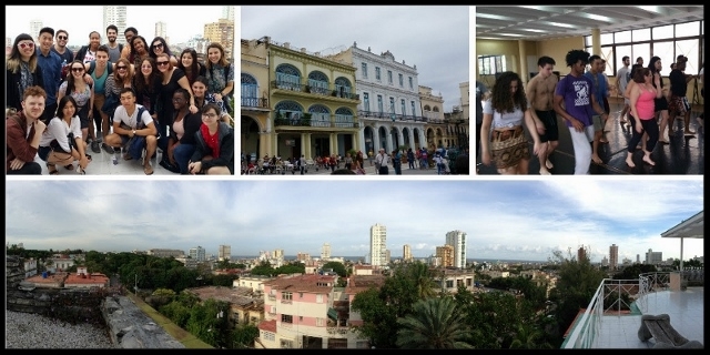 Collage of images from the Topics in Cuban Culture class, including location shots of Havana and the students in class.