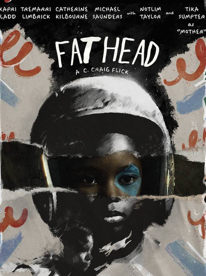 Poster for the short film 'Fathead', featuring a young Black boy wearing a helmet looking directly at the camera.