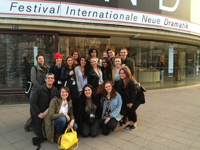 Group photo of the students outside the FIND Festival venue.