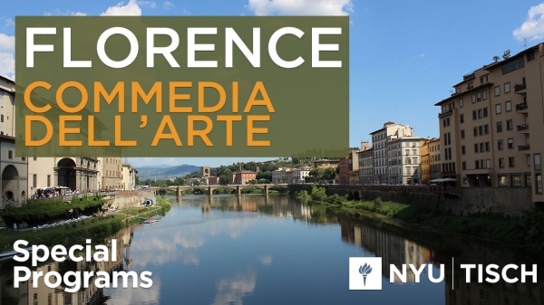 Location shot of Florence showing the river, architecture, and Ponte Vecchio.