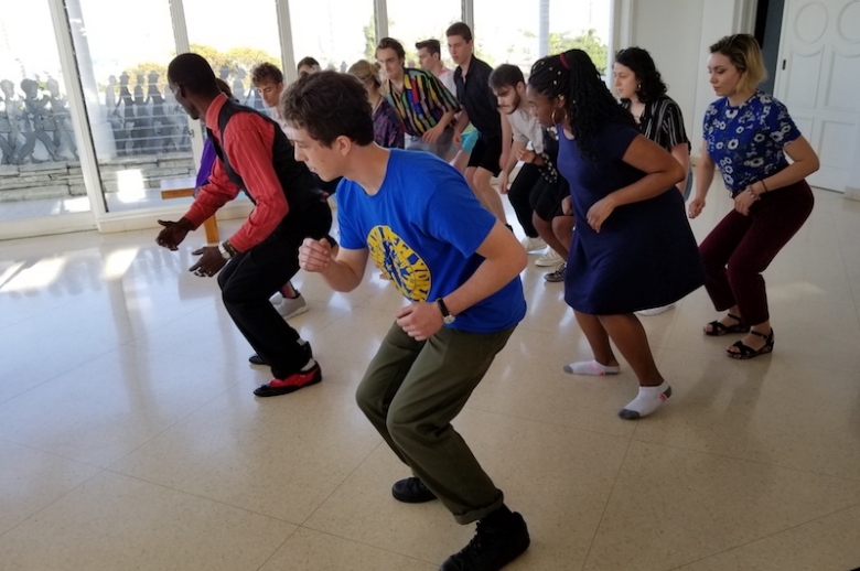 J-Term 2019 students participating in a rumba dance workshop