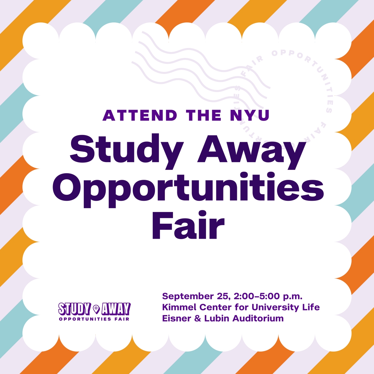 Text on the image says Study Away Opportunities Fair on September 25, 2026 at 2 p.m. at the Kimmel Center.