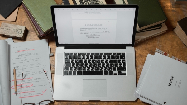 a computer screen and a script
