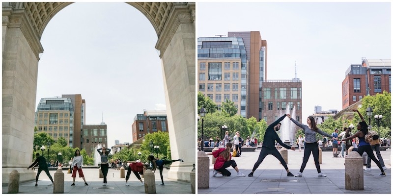 Site-Specific class performing under the arch in Washington Square Park