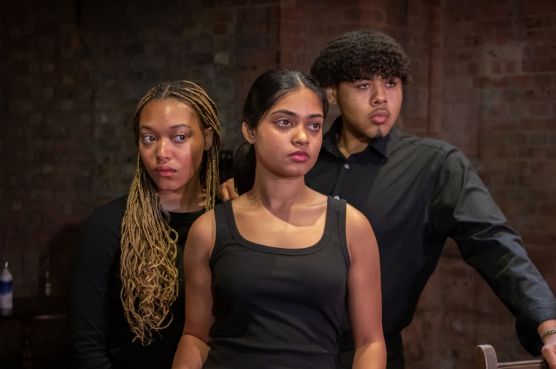 Actors standing during a scene from the Spring 2026 final presentation of "Measure for Measure".