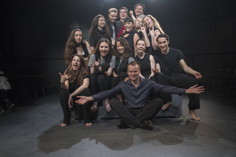 Group photo of the spring 2018 class of Shakespeare in Performance at RADA with director Vivian Munn.