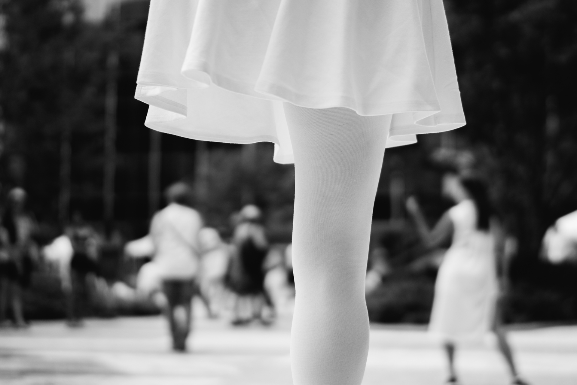 unidentified person with one leg wearing a dress