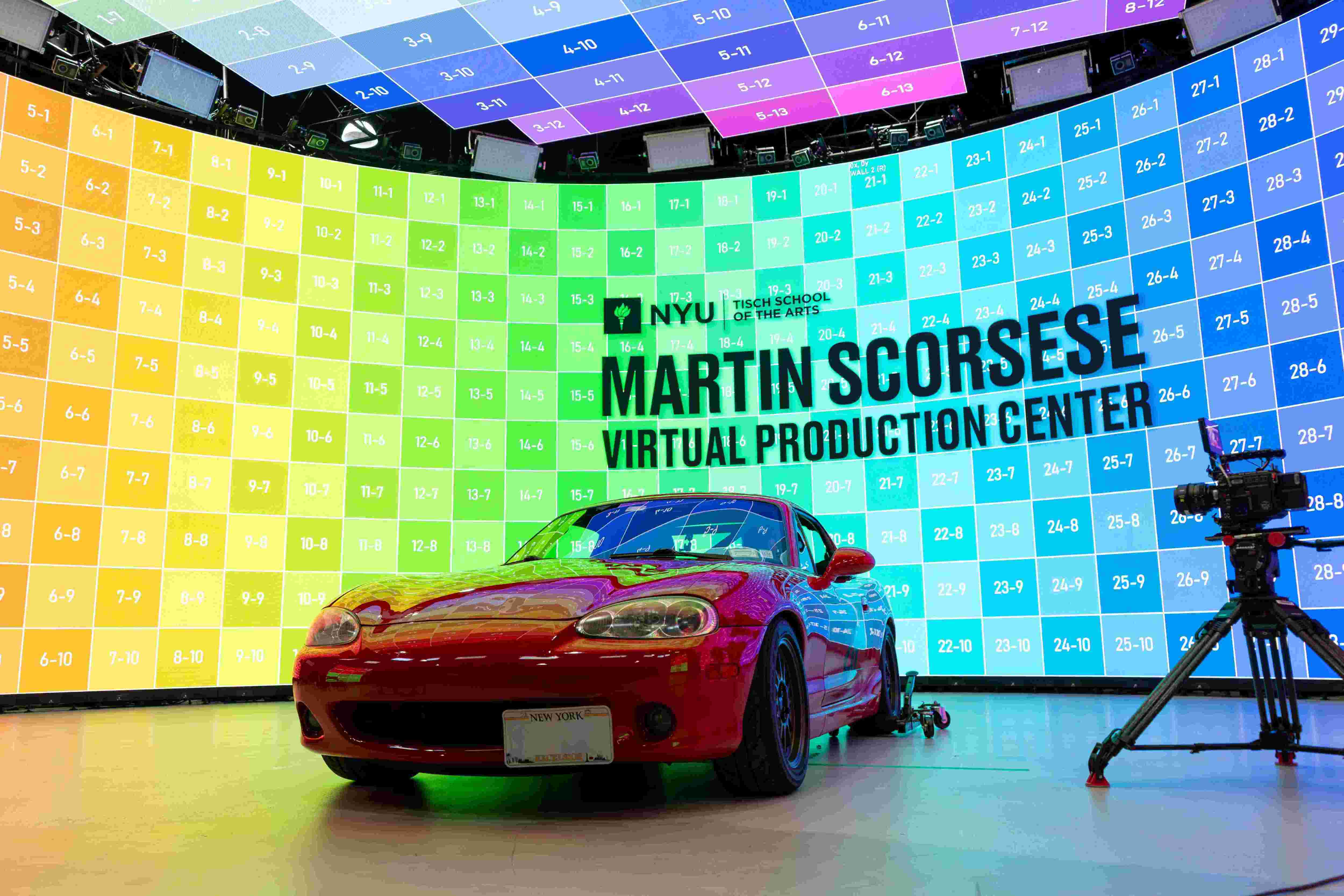 Red Sports Car in front of LED wall at the Martin Scorsese Virtual Production Center