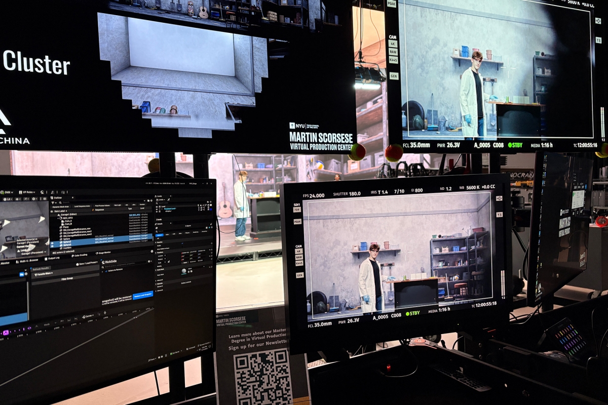 Students on a virtual production film set